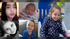 17-year-old Myah-Lee Gratton (top left), two-and-half-month-old Isabella (middle top) 30-year-old Amanda Clearwater (bottom left), four-year-old Jayven (bottom middle) and six-year-old Bethany (right) were the five people killed in southern Manitoba on Feb. 11, 2024. (Source: Facebook. Uploaded Feb. 12, 2024.)