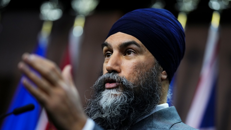 NDP leader Jagmeet Singh holds a press conference on Parliament Hill in Ottawa on Tuesday, Feb. 13, 2024. THE CANADIAN PRESS/Sean Kilpatrick
