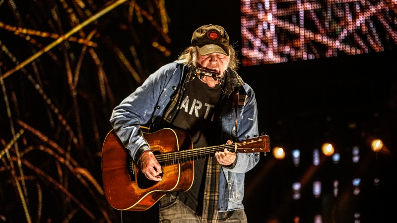 Neil Young performs at Farm Aid 2023 on Saturday, Sept. 23, 2023, at Ruoff Music Center in Noblesville Ind. (Michelle Pemberton/The Indianapolis Star via AP)