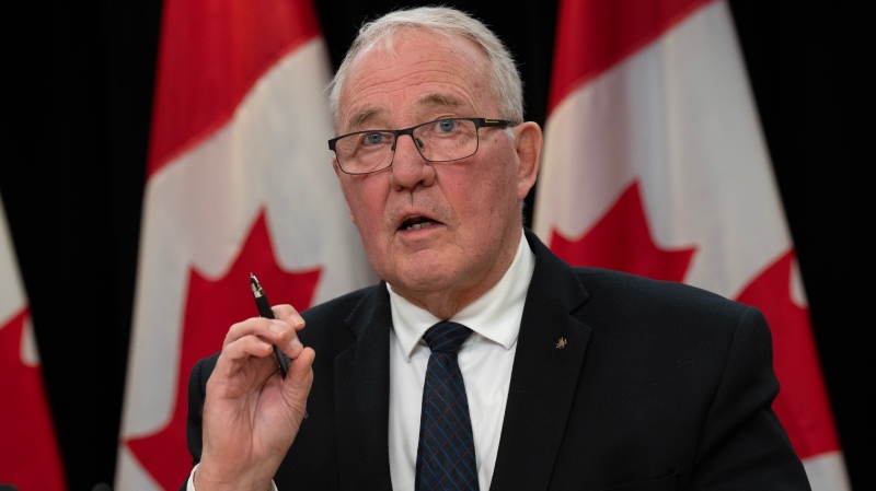 National Defence Minister Bill Blair speaks during a news conference on Thursday, November 30, 2023 in Ottawa. (THE CANADIAN PRESS/Adrian Wyld)