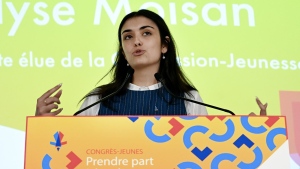 Elyse Moisan, incoming president of the Quebec Liberal party Youth Commission, speaks during the party's youth convention in Montreal, Saturday, Aug. 19, 2023. THE CANADIAN PRESS/Graham Hughes
