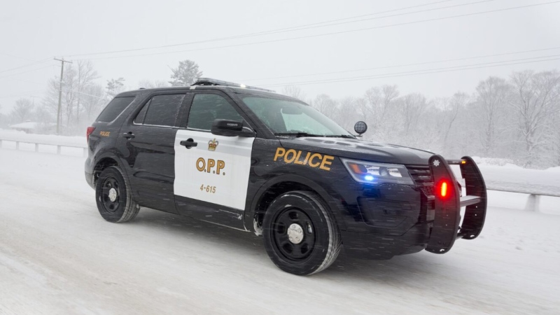 OPP vehicle on snowy road in northern Ontario (Supplied)