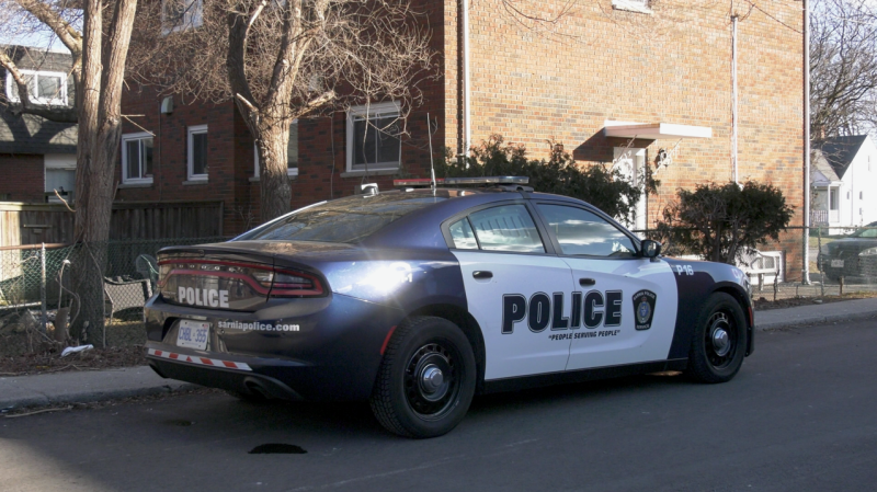 Sarnia police investigated a weapons incident on Exmouth Street on Fe. 19, 2024. (Gerry Dewan/CTV News London) 