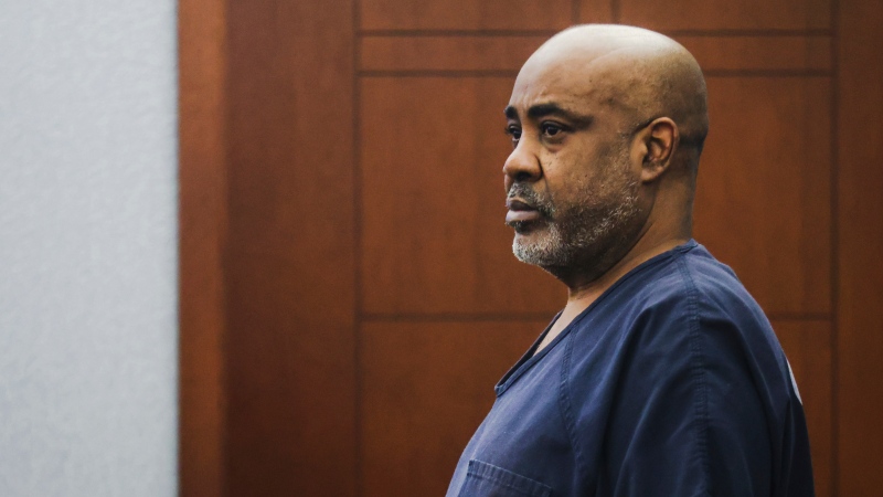 Duane 'Keffe D' Davis, who is accused of orchestrating the 1996 slaying of hip-hop music icon Tupac Shakur, appears in court for a hearing at the Regional Justice Center in Las Vegas, Tuesday, Jan. 9, 2024. (Rachel Aston/Las Vegas Review-Journal via AP, Pool, File) 