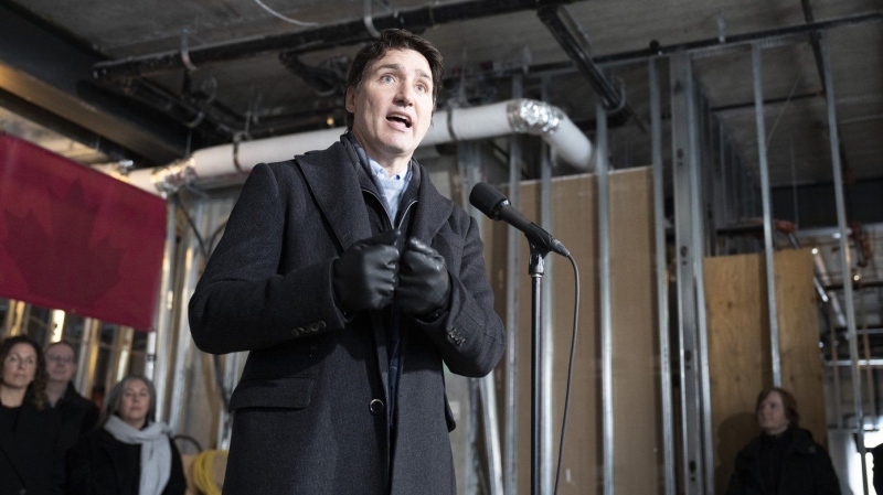 Prime Minister Justin Trudeau speaks at a housing announcement in Guelph, Ontario on Friday January 12, 2024. Trudeau is in Vancouver today, set to make a housing-related announcement alongside Premier David Eby and Mayor Ken Sim. THE CANADIAN PRESS/Frank Gunn