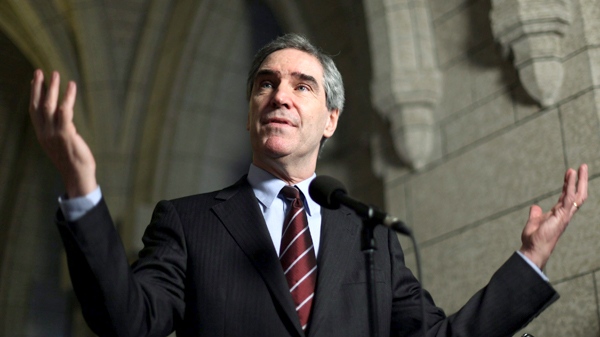 Liberal Leader Michael Ignatieff talks to reporters after meeting with his caucus on Parliament Hill, in Ottawa, on Tuesday, March 2, 2010. (Fred Chartrand / THE CANADIAN PRESS)