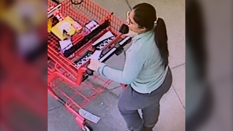 Police release images of a woman accused of distracting a shopper to steal her purse from a Barrie, Ont., store on Sun., Feb. 18, 2024. (Source: Barrie Police Services)