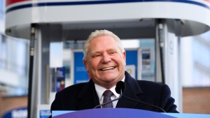 Ontario Premier Doug Ford makes an announcement and answers questions at a press conference in Mississauga, Ont., Tuesday, February 13, 2024. THE CANADIAN PRESS/Christopher Katsarov 