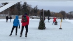 The Rideau Canal Skateway has opened for seven days in this season and likely close in the coming days as rising temperatures and rain is expected. Ottawa, Ont. Feb. 20, 2024. (Tyler Fleming / CTV News). 