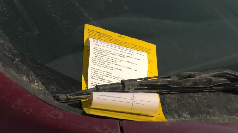 A parking ticket is seen on a vehicle in Winnipeg on Feb. 20, 2023. (Source: Alexandra Holyk/CTV News Winnipeg)
