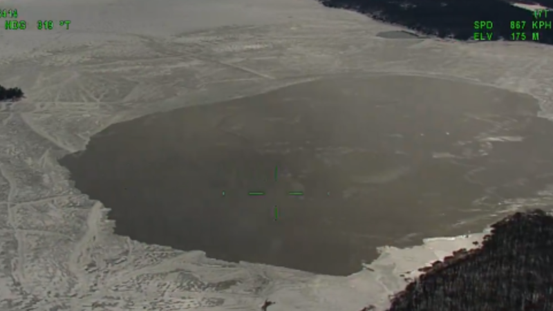 View of open ice in Sawlog Bay in Tiny Township Mon., Feb. 19, 2024 (Source: OPP Aviation Services)
