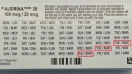 According to Health Canada Audrina 28 birth control pills are being recalled due to labelling issues, seen in the above image, that can lead to dosage confusion. (Photo Courtesy of Health Canada)