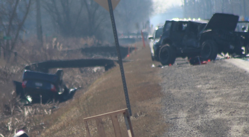 Walker Road was closed between 12th Concession and North Side Road for a collision investigation in McGregor, Ont., on Tuesday, Feb. 20, 2024. (Source: Austin Kell)