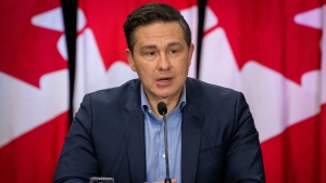 Conservative Leader Pierre Poilievre speaks during a press conference in Vancouver on Thursday, Feb. 8, 2024. THE CANADIAN PRESS/Ethan Cairns