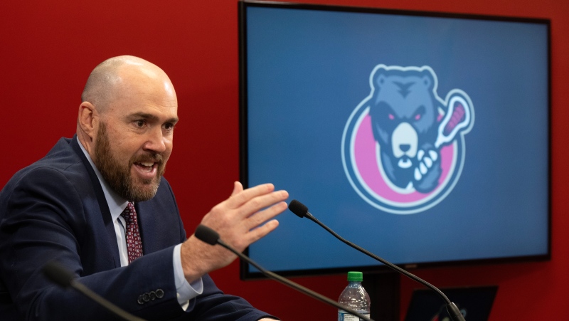 NLL Commissioner Brett Frood responds to a question after announcing the Ottawa Black Bears will play in the National Lacrosse League in the 2024-2025 season, Wednesday, February 21, 2024 in Ottawa. (Adrian Wyld/THE CANADIAN PRESS)