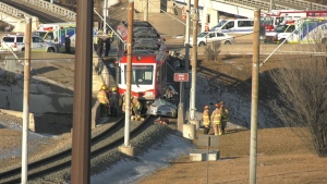 A crash between a CTrain and a vehicle on Feb. 21, 2024. 