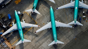 A 2019 aerial photo shows Boeing 737 MAX airplanes parked on the tarmac at the Boeing Factory in Renton, Washington. (Lindsey Wasson/Reuters/File via CNN Newsource)