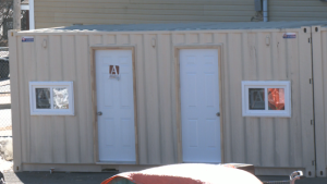 Each shipping container the will have two small units for unhoused people to live in. (CTV/Avery MacRae)