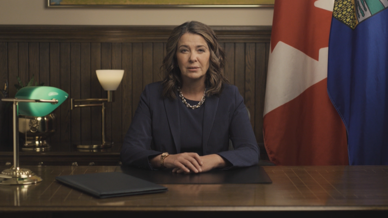 Alberta Premier Danielle Smith during her televised address to the province on Feb. 21, 2024. (Credit: Government of Alberta)