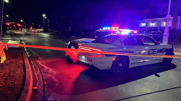 The Castlemore Road and Valley Creek Drive area intersection remains closed following a two vehicle collision that sent a motorcyclist to hospital in life-threatening condition. (Simon Sheehan/CP24) 