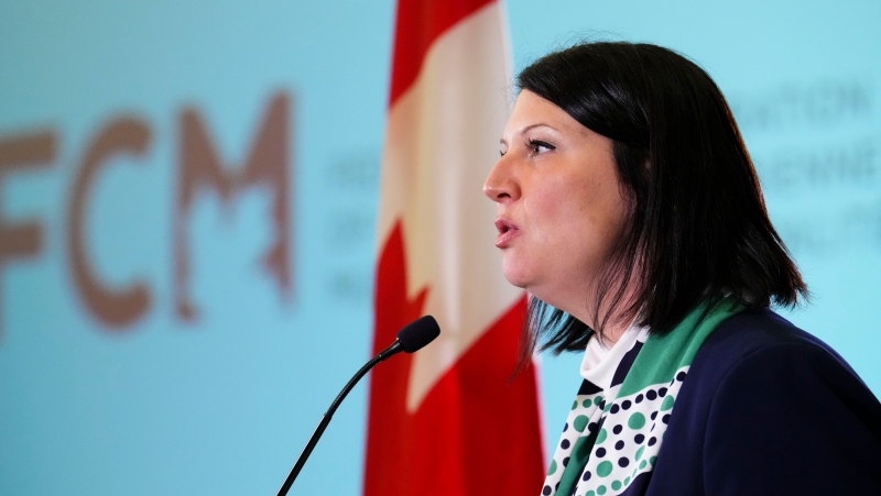 Gatineau Mayor France Belisle takes part in a new conference as the the Federation of Canadian Municipalities Big City Mayors' meet in Ottawa on Monday, Dec. 5, 2022. (Sean Kilpatrick/THE CANADIAN PRESS)