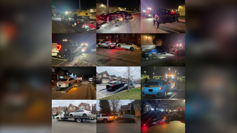 A number of vehicles impounded as part of an investigation into illegal street racing in Peel Region are shown. (Peel Regional Police)