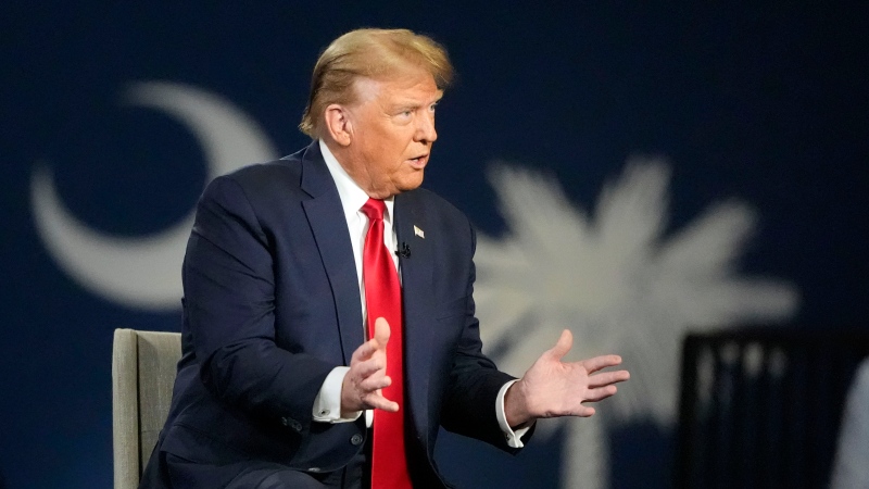 Republican presidential candidate former President Donald Trump speaks during a Fox News Channel town hall Tuesday, Feb. 20, 2024, in Greenville, S.C. (AP Photo/Chris Carlson)