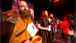 Competitors in last year's Beard Growing Contest are pictured at the Marion Hotel on Feb. 25, 2023. (Festival du Voyageur)