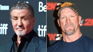 Sylvester Stallone was filming a fight scene with wrestler Stone Cold Steve Austin, doing multiple takes of a stunt when he was hurt. (Getty Images via CNN Newsource)