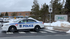 A Halifax Regional Police squad card is pictured in front of Halifax West High School on Feb. 23, 2024.