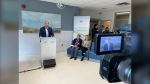 P.E.I. Health Minister Mark McLane speaks at a news conference on Feb. 23, 2024.