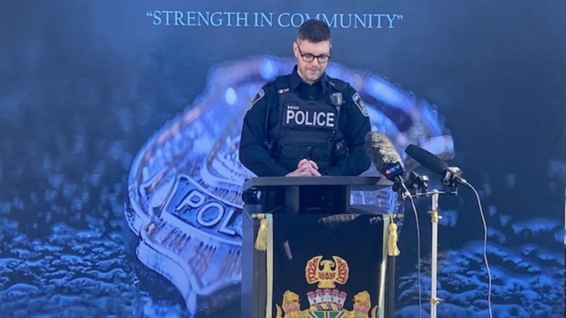 Abbotsford Police Department spokesperson Const. Art Stele speaks at a news conference on Friday, Feb. 23, 2024. (CTV)
