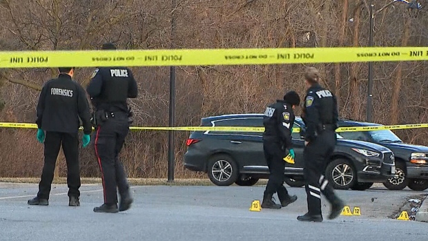 Peel police respond to a stabbing at a Brampton park on Feb. 23, 2024.