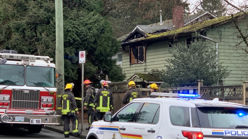 Police and firefighters responded to a fatal house fire in Surrey on Saturday, Feb. 24, 2024. (CTV)