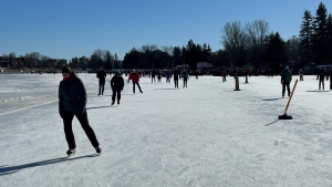 Skaters enjoy the Rideau Canal Skateway after it reopened Feb. 24, 2024 following a brief closure due to high temperatures. (Sam Houpt/CTV News Ottawa)