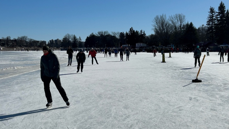 Skaters enjoy the Rideau Canal Skateway after it reopened Feb. 24, 2024 following a brief closure due to high temperatures. (Sam Houpt/CTV News Ottawa)