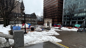 Some of the tents that remain at Grand Parade in Halifax. (CTV/Jonathan MacInnis)
