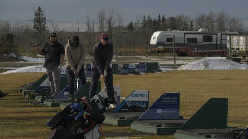 Golfers at the Canada Golf Card Driving Range on Feb. 23, 2024. (Galen McDougall/CTV News Edmonton)