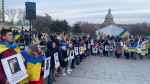 Edmontonians gather in Violet King Henry Plaza to mark the second anniversary of the Russian invasion of Ukraine on Feb. 24, 2024. (Galen McDougall/CTV News Edmonton)
