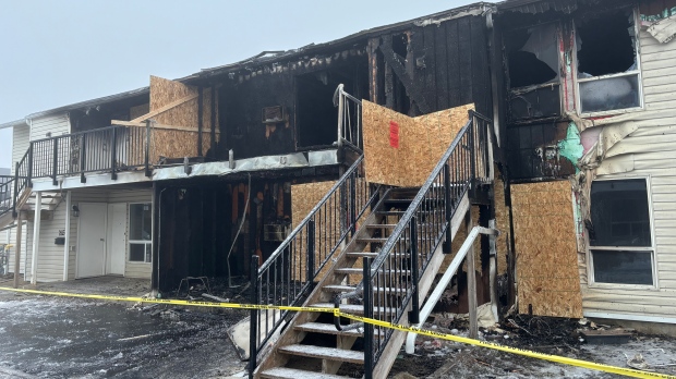 The aftermath of an apartment fire in south Regina on Feb. 24, 2024. (Hallee Mandryk/CTV News)