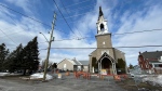 The front entrance of St. Phillip Parish remains cordoned off due to the risk of falling debris, Feb. 25, 2024 (Sam Houpt/CTV News)
