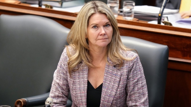 Jill Dunlop, Ontario's Minister of Colleges and Universities is expected to announce funding today for post-secondary institutions to respond to their precarious finances. Dunlop attends Question Period at the Ontario Legislature in Toronto, Tuesday, Nov. 28, 2023. THE CANADIAN PRESS/Chris Young
