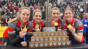 Team Homan (Left to right: Rachel Homan, Tracey Fleury, Emma Miskew and Sarah Wilkes) wins 2024 Scotties Tournament of Hearts in Calgary, Alta. Feb. 25/24 (Supplied)