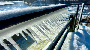 Icicles that broke away during a thaw, and then froze again at an angle at the Long Island Locks in Manotick, Ont. (Graham Bond/CTV Viewer)