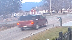 The Chilliwack RCMP is asking the public to identify the driver of a red pickup that was seen travelling along Chilliwack Central Road on Feb. 16, 2024. (RCMP)