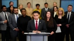 Arif Virani, Minister of Justice, and Attorney General of Canada, speaks during a press conference on Parliament Hill in Ottawa regarding the new online harms bill on Monday, Feb. 26, 2024.THE CANADIAN PRESS/Sean Kilpatrick