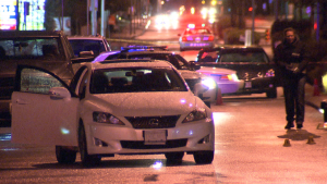 Police are seen at the scene of a fatal shooting in Surrey in 2011. The BC Court of Appeal upheld the acquittal of the man charged with murder in the case on Feb. 26, 2024. 