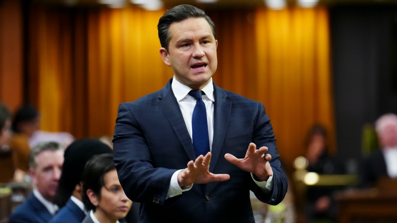 Conservative Leader Pierre Poilievre asks a question during question period in the House of Commons on Parliament Hill in Ottawa on Tuesday, Feb. 13, 2024. THE CANADIAN PRESS/Sean Kilpatrick