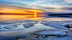 Fire and ice sunset on the Ottawa River in Aylmer on Monday, Feb. 26, 2024. (Karen Vallevand/CTV Viewer)