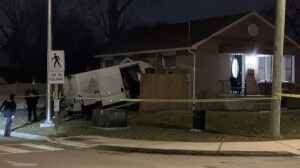 A van reported stolen crashed into the side of a home in east London on Feb. 27, 2024. (Bryan Bicknell/CTV News London)